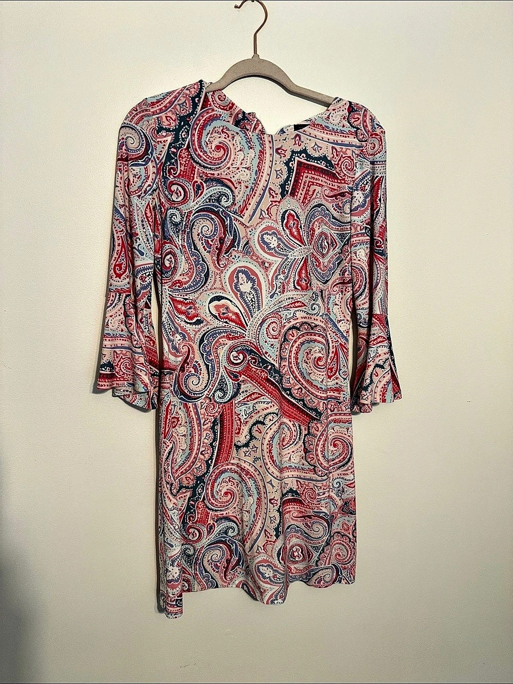 Tommy Hilfiger Jaipur Paisley Bell-Sleeve Shift Dress Red & Blue Small